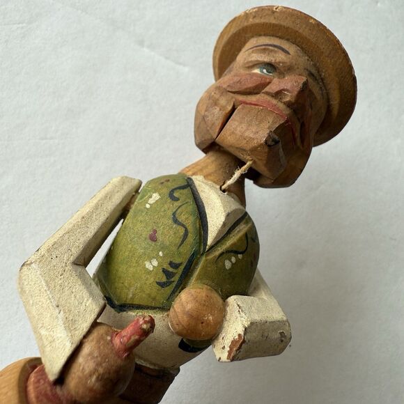 Vintage ANRI Hand Carved Man with Wine Bottle Mechanical Wooden Bottle Stopper - Picture 14 of 14